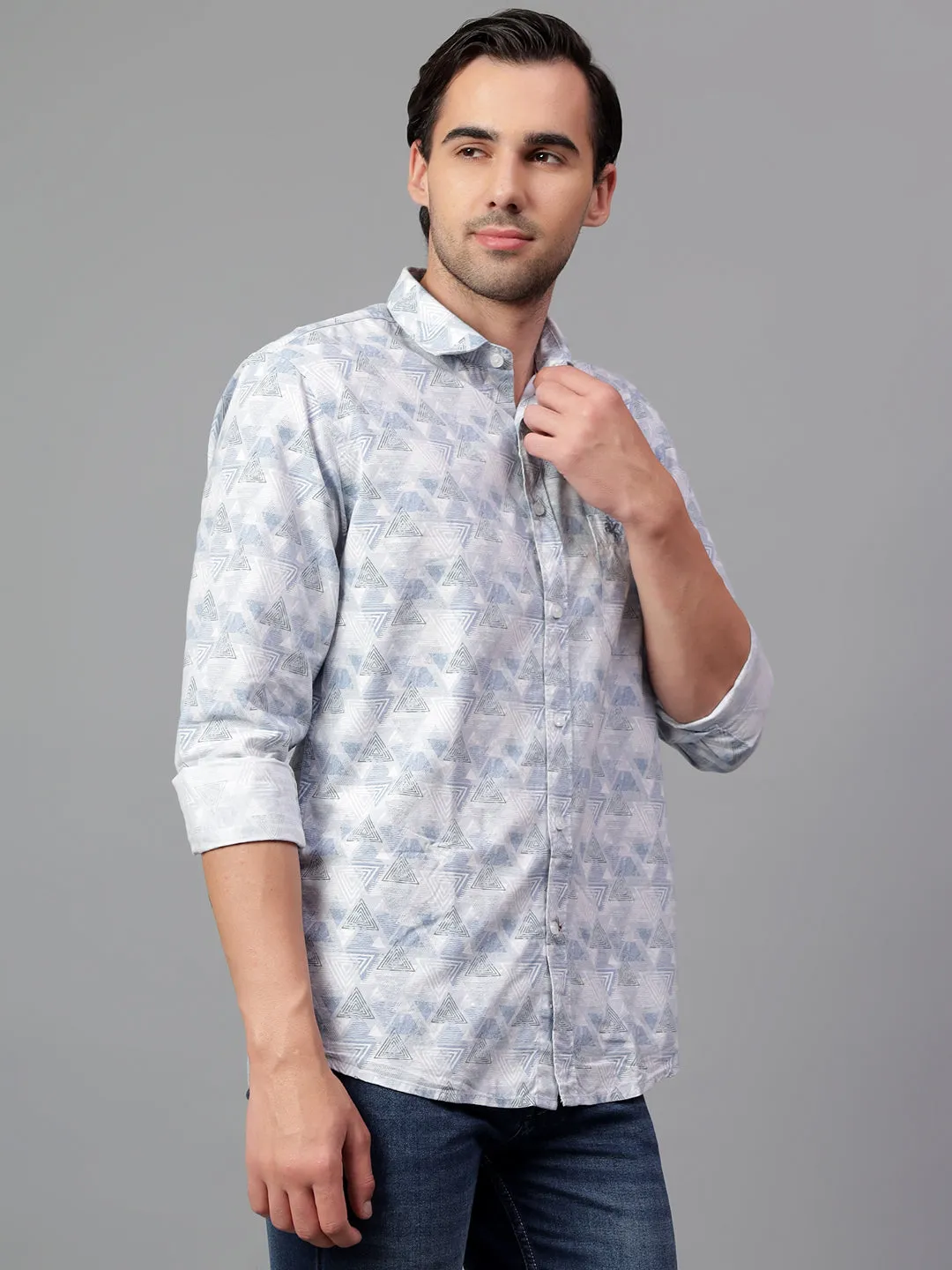 Men's Blue Printed Full Sleeve Casual Shirt