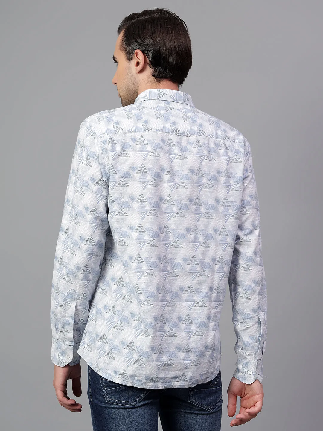 Men's Blue Printed Full Sleeve Casual Shirt