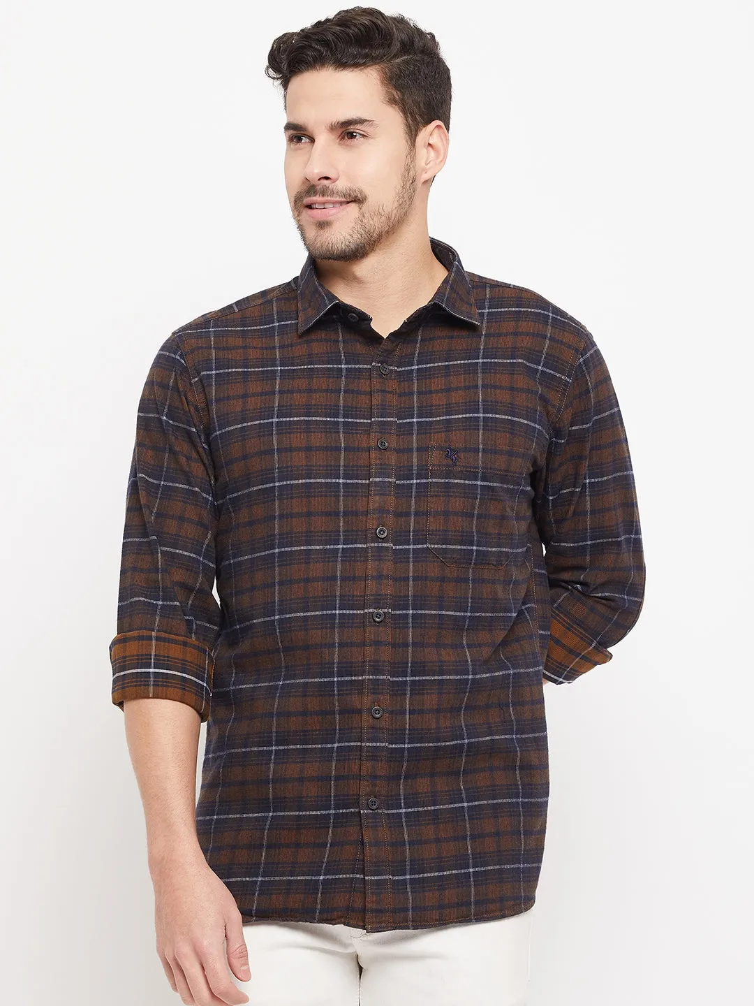 Men's Brown Casual Medium Checks Full Sleeve Shirt