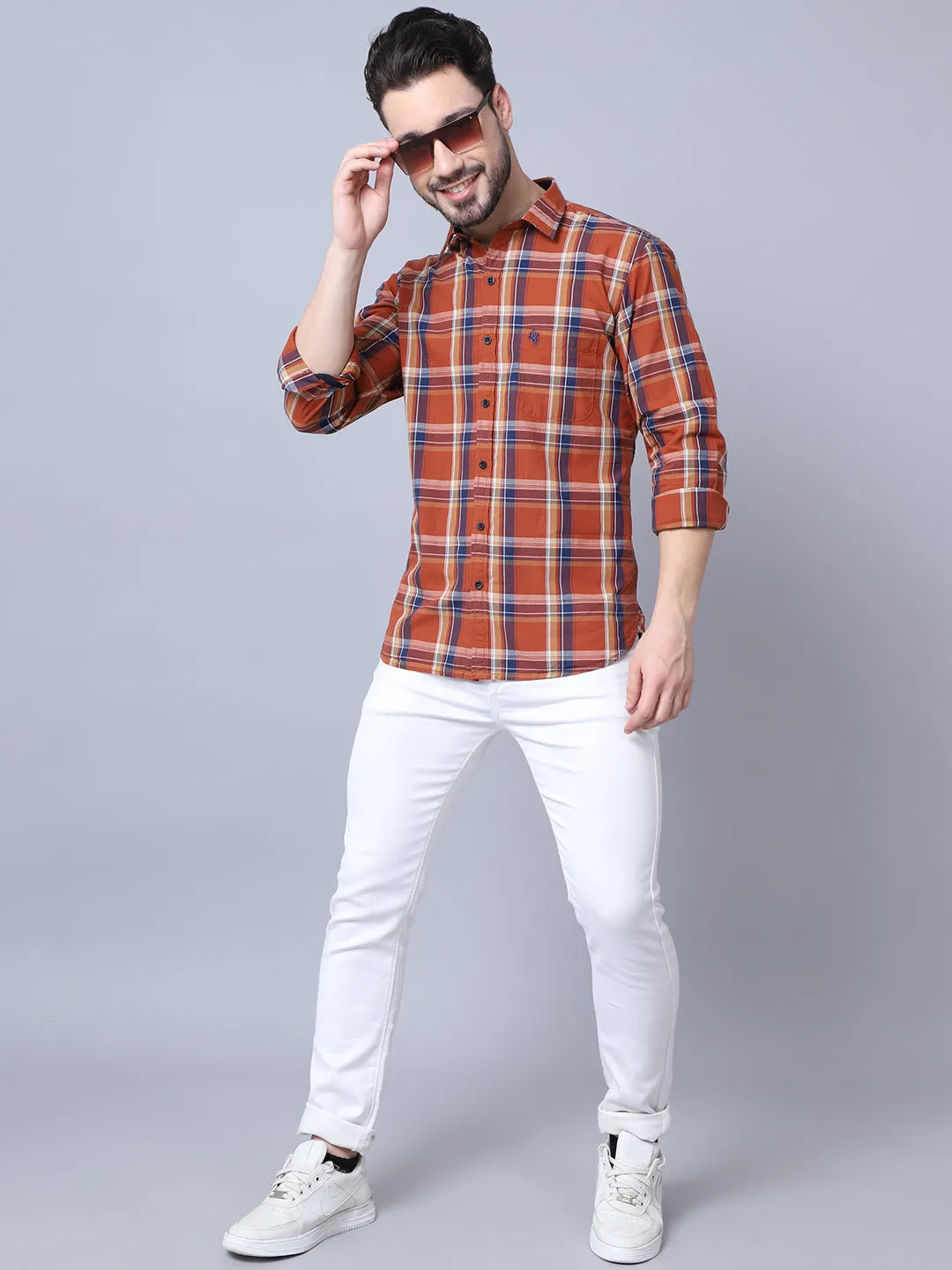 Men's Burnt Orange Casual Big Checks Full Sleeve Shirt