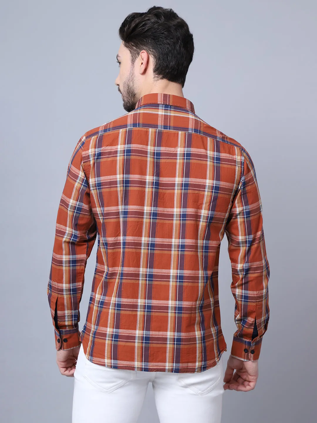 Men's Burnt Orange Casual Big Checks Full Sleeve Shirt