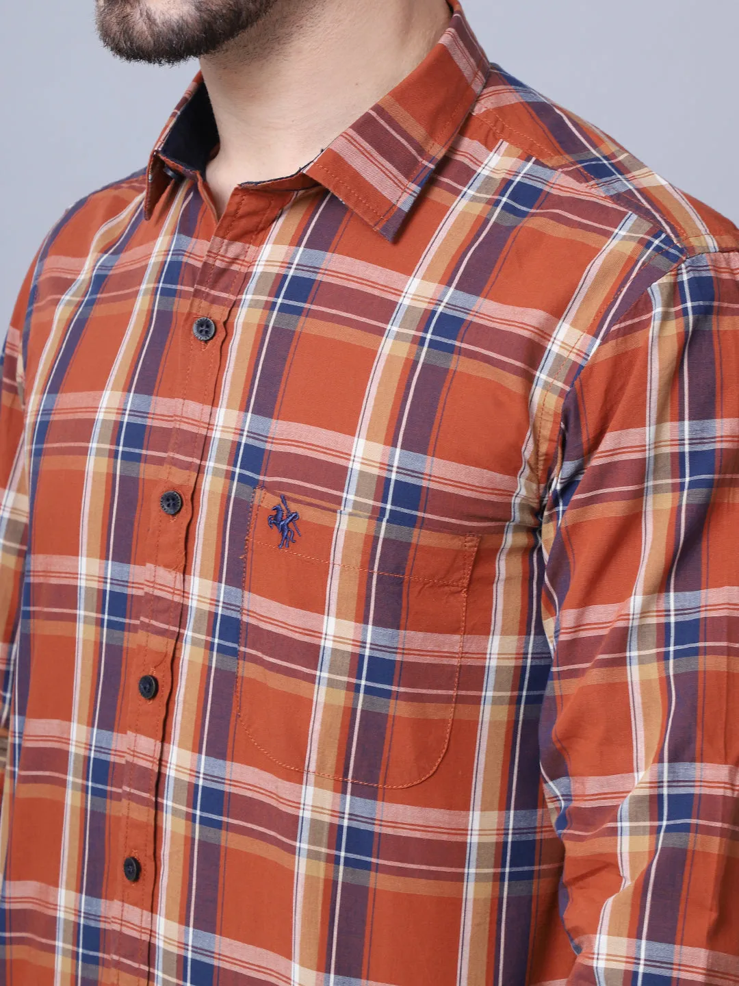 Men's Burnt Orange Casual Big Checks Full Sleeve Shirt