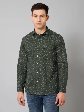 Men's Dark Green Casual Floral Print Full Sleeve Shirt