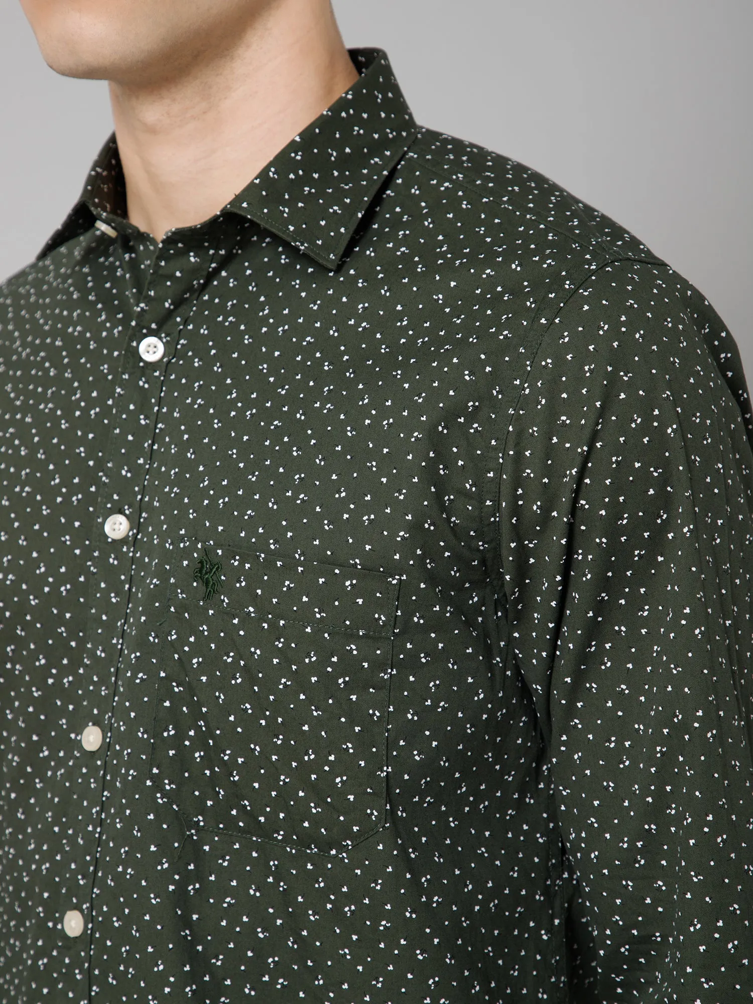 Men's Dark Green Casual Floral Print Full Sleeve Shirt