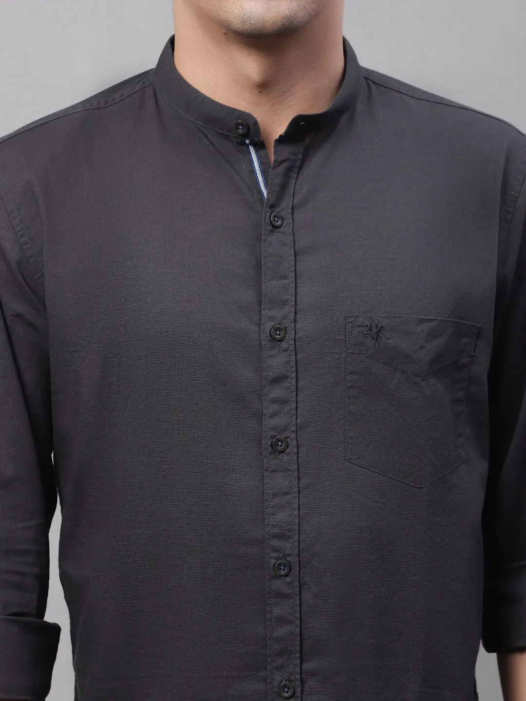 Men's Dark Grey Casual Plain Full Sleeve Shirt