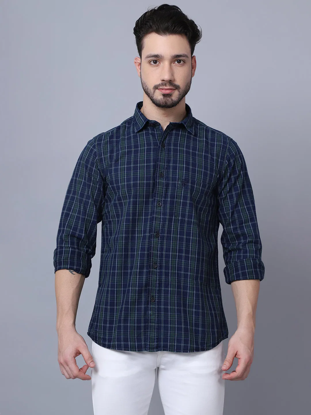 Men's Green Casual Big Checks Full Sleeve Shirt