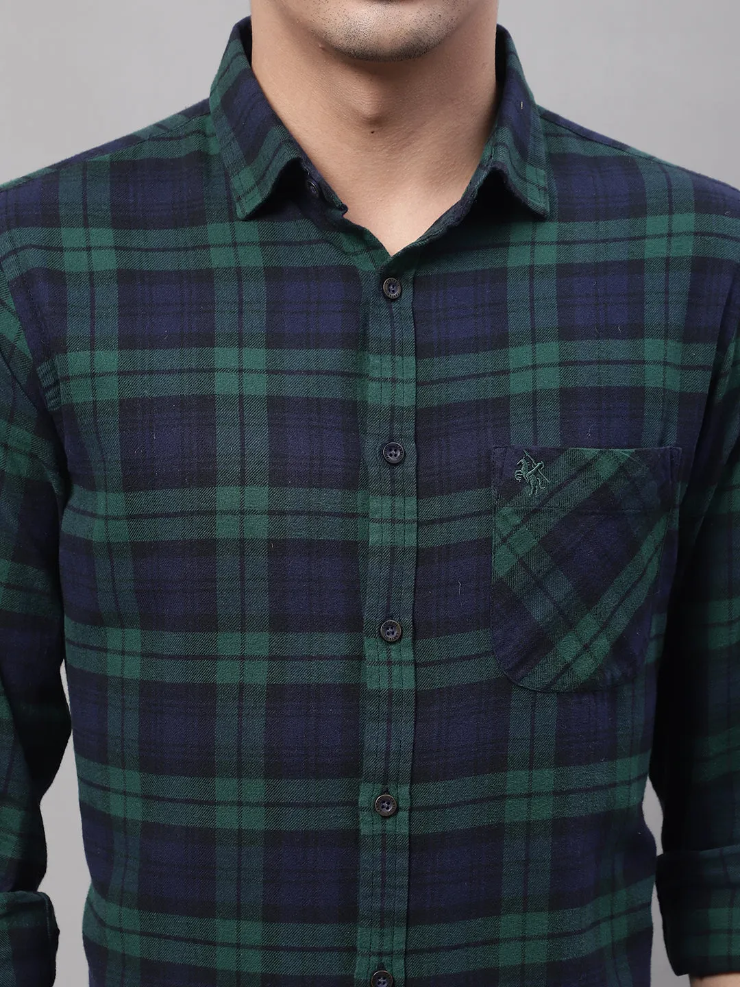 Men's Green Casual Brushed Big Checks Full Sleeve Shirt