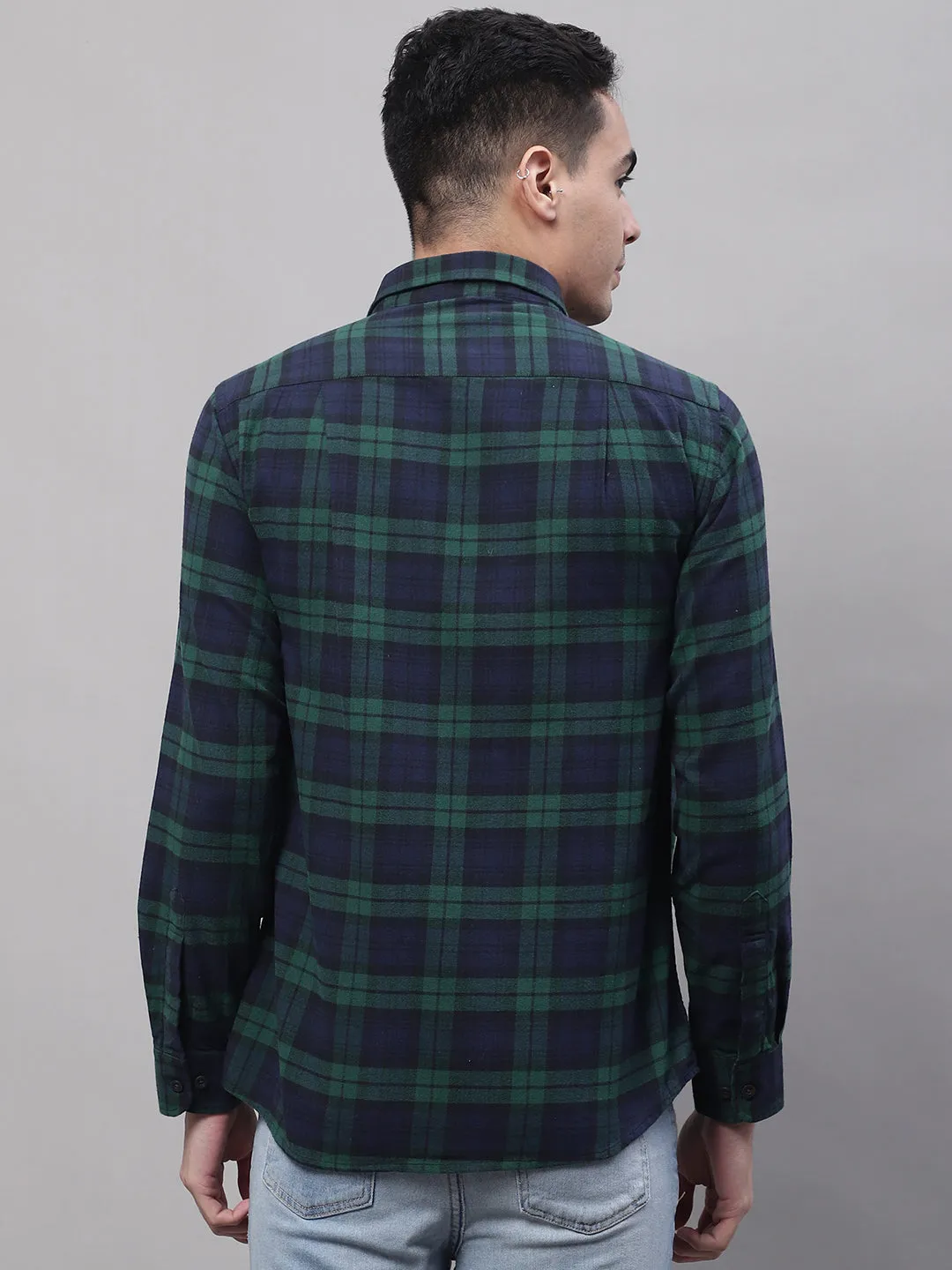 Men's Green Casual Brushed Big Checks Full Sleeve Shirt