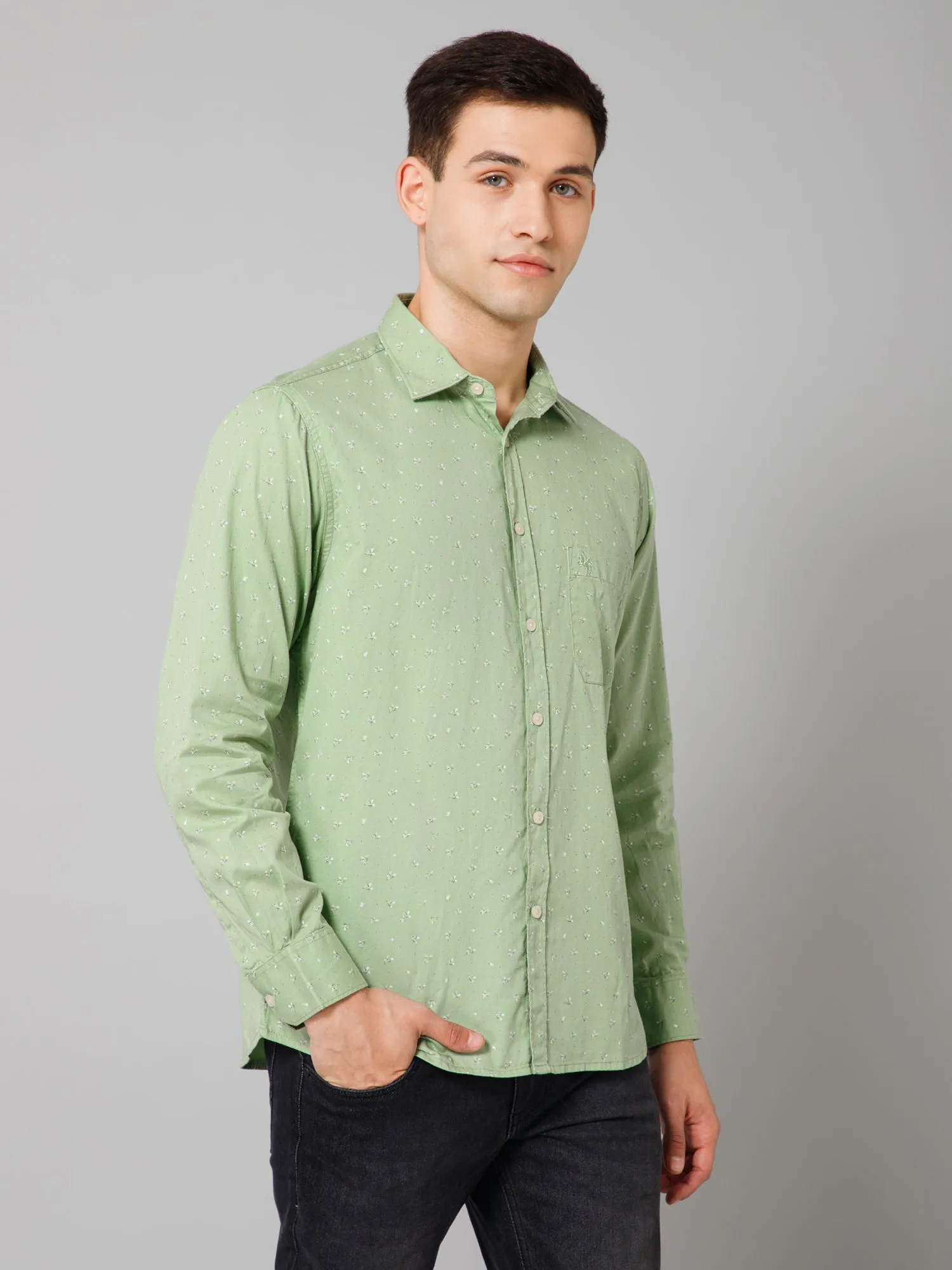 Men's Green Casual Floral Print Full Sleeve Shirt