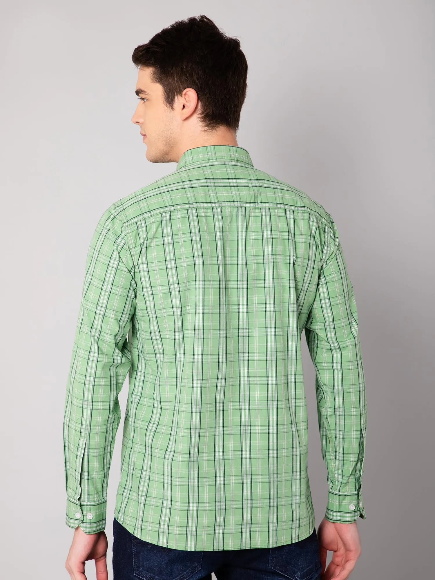 Men's Green Casual Medium Checks Full Sleeve Shirt