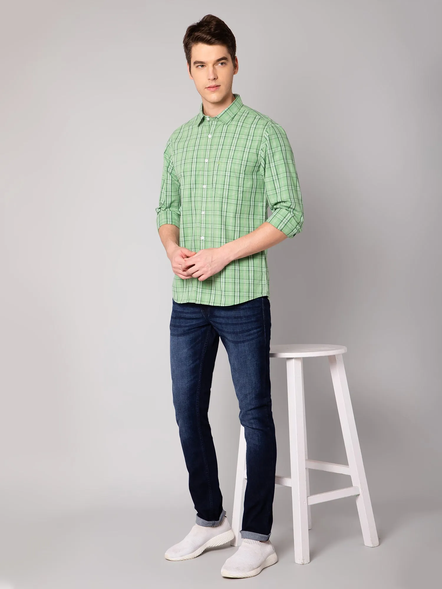 Men's Green Casual Medium Checks Full Sleeve Shirt