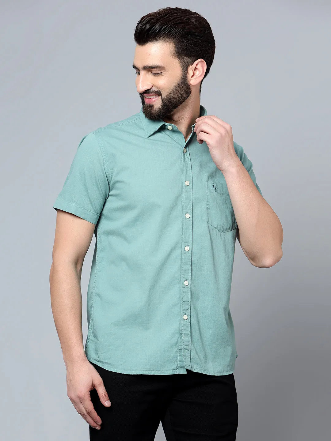 Men's Green Casual Plain Half Sleeve Shirt