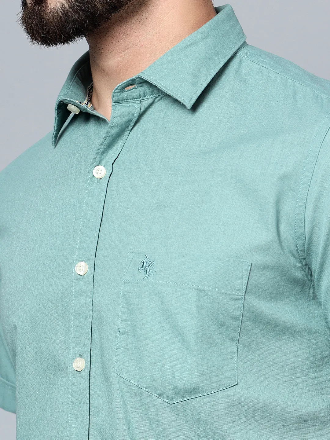 Men's Green Casual Plain Half Sleeve Shirt