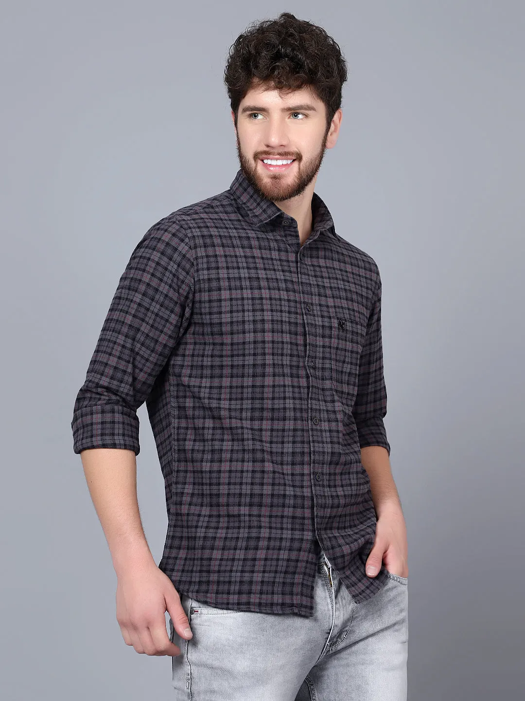 Men's Grey Casual Big Checks Full Sleeve Shirt