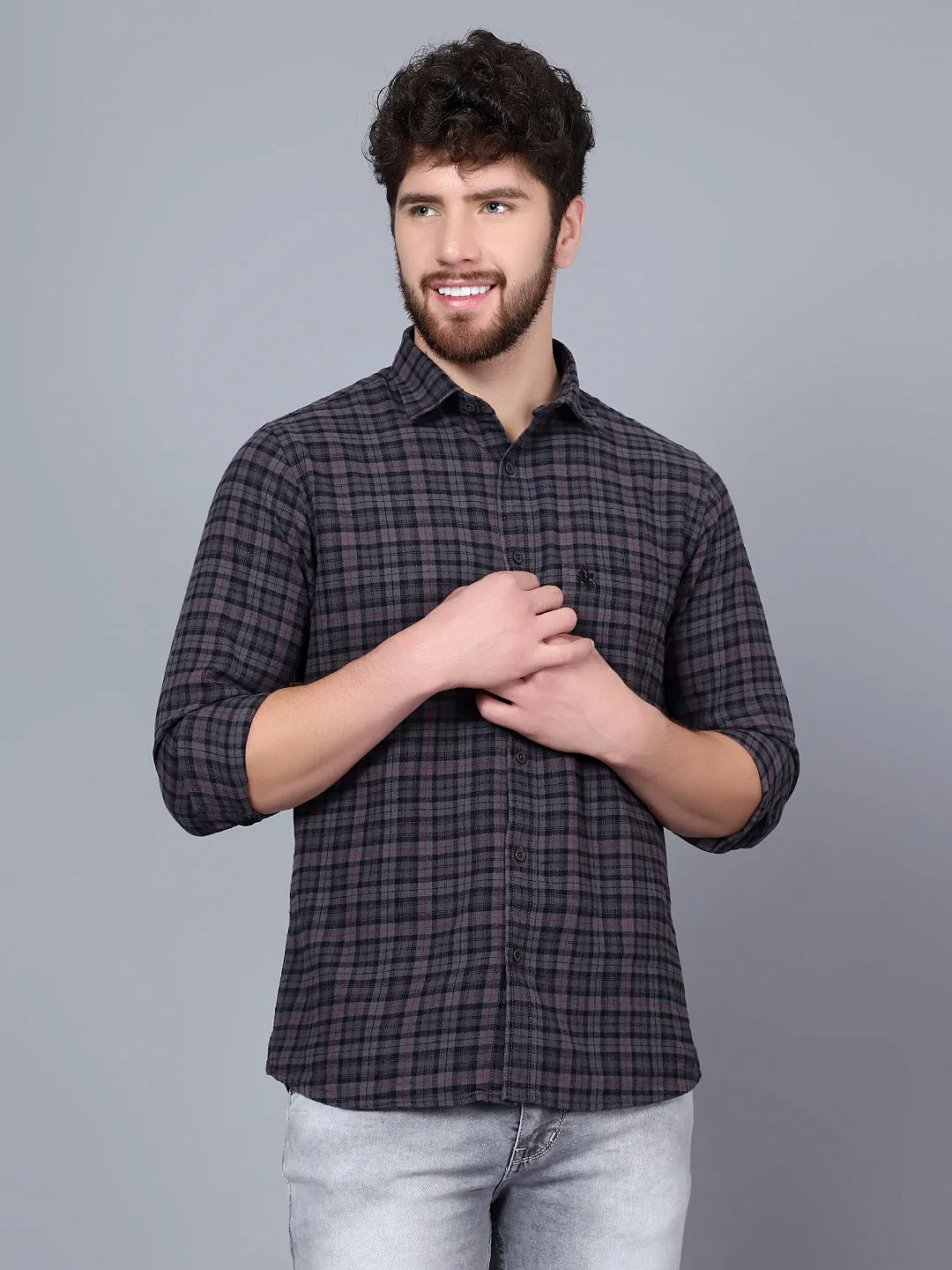 Men's Grey Casual Big Checks Full Sleeve Shirt