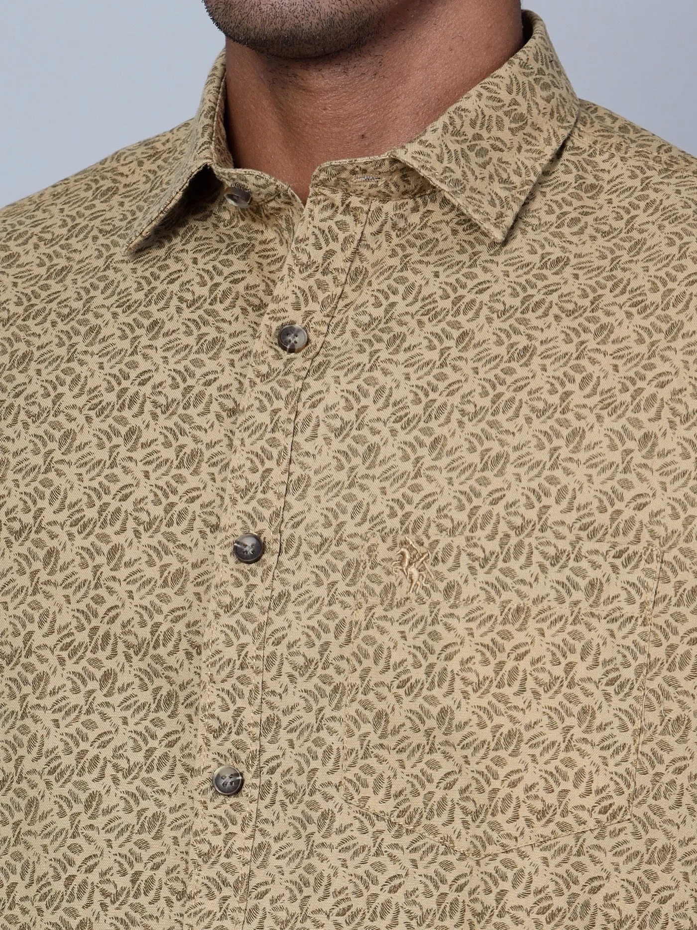 Men's Khaki Casual Abstract Print Half Sleeve Shirt