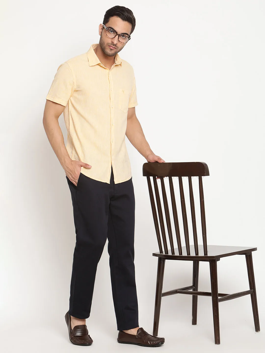 Men's Lemon Casual Plain Half Sleeve Shirt