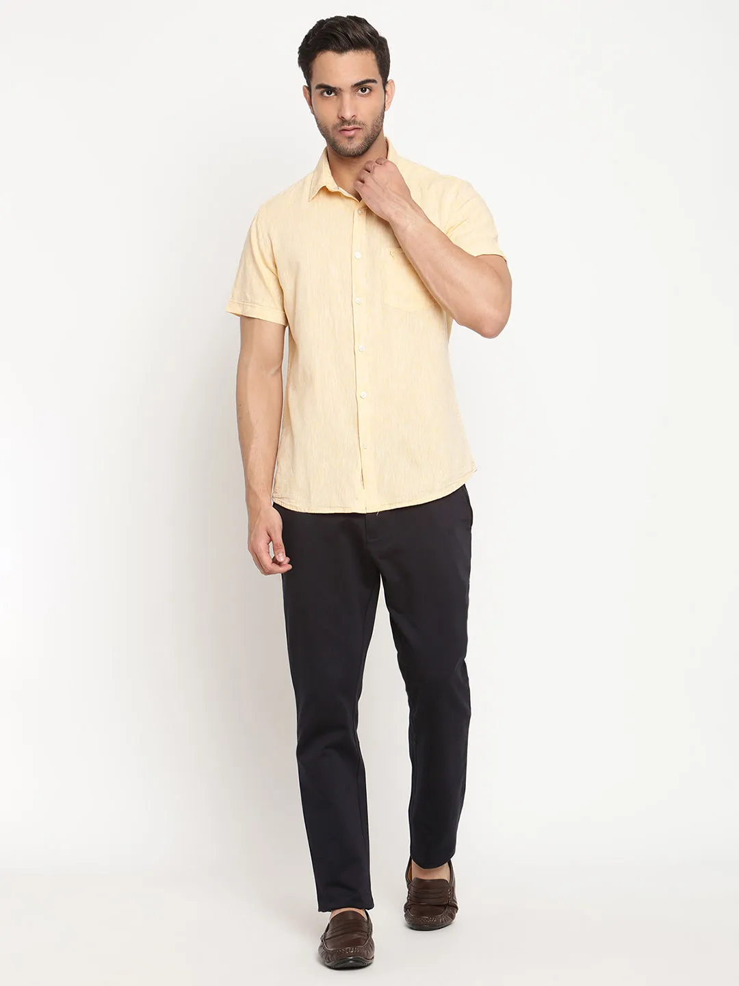 Men's Lemon Casual Plain Half Sleeve Shirt