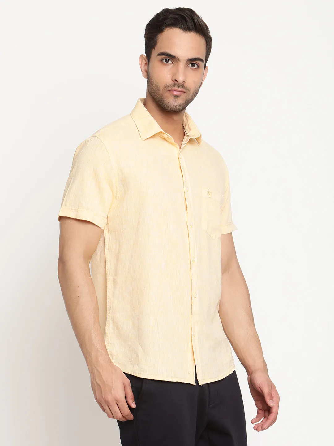 Men's Lemon Casual Plain Half Sleeve Shirt