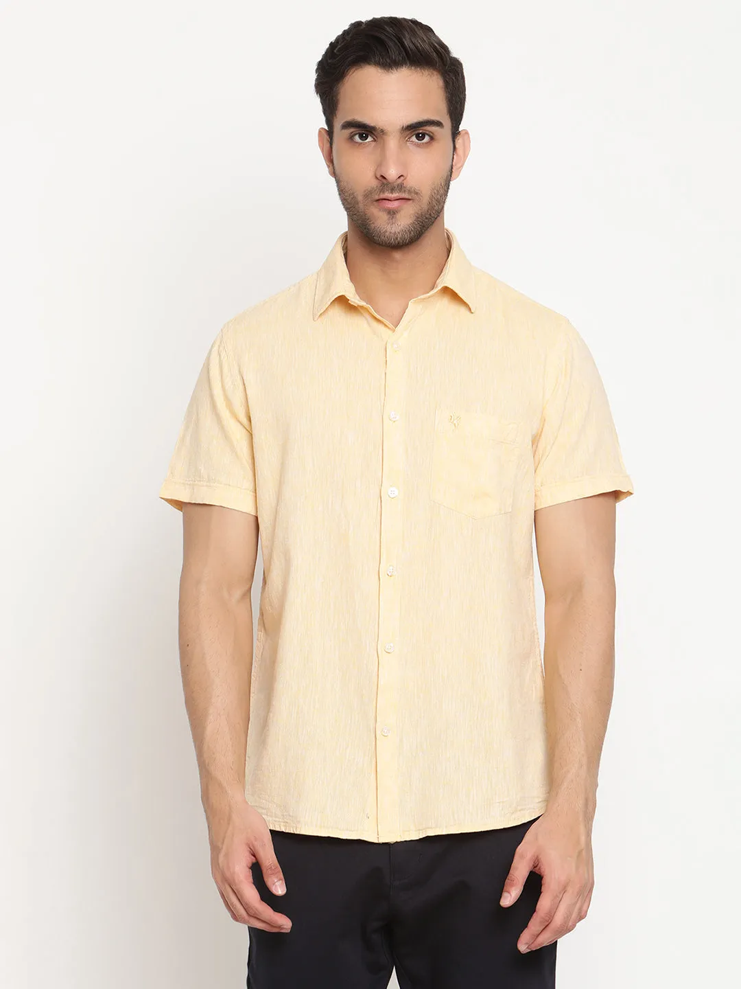 Men's Lemon Casual Plain Half Sleeve Shirt