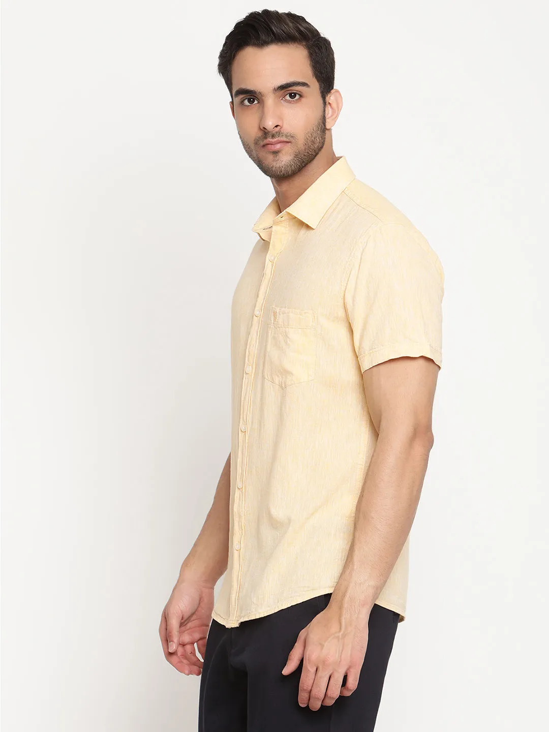 Men's Lemon Casual Plain Half Sleeve Shirt