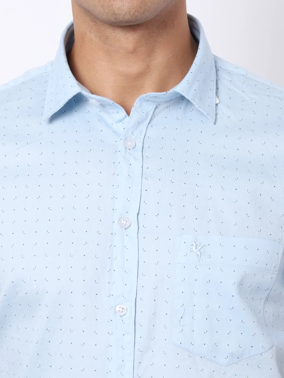 Men's Light Blue Casual Ditsy Print Full Sleeve Shirt