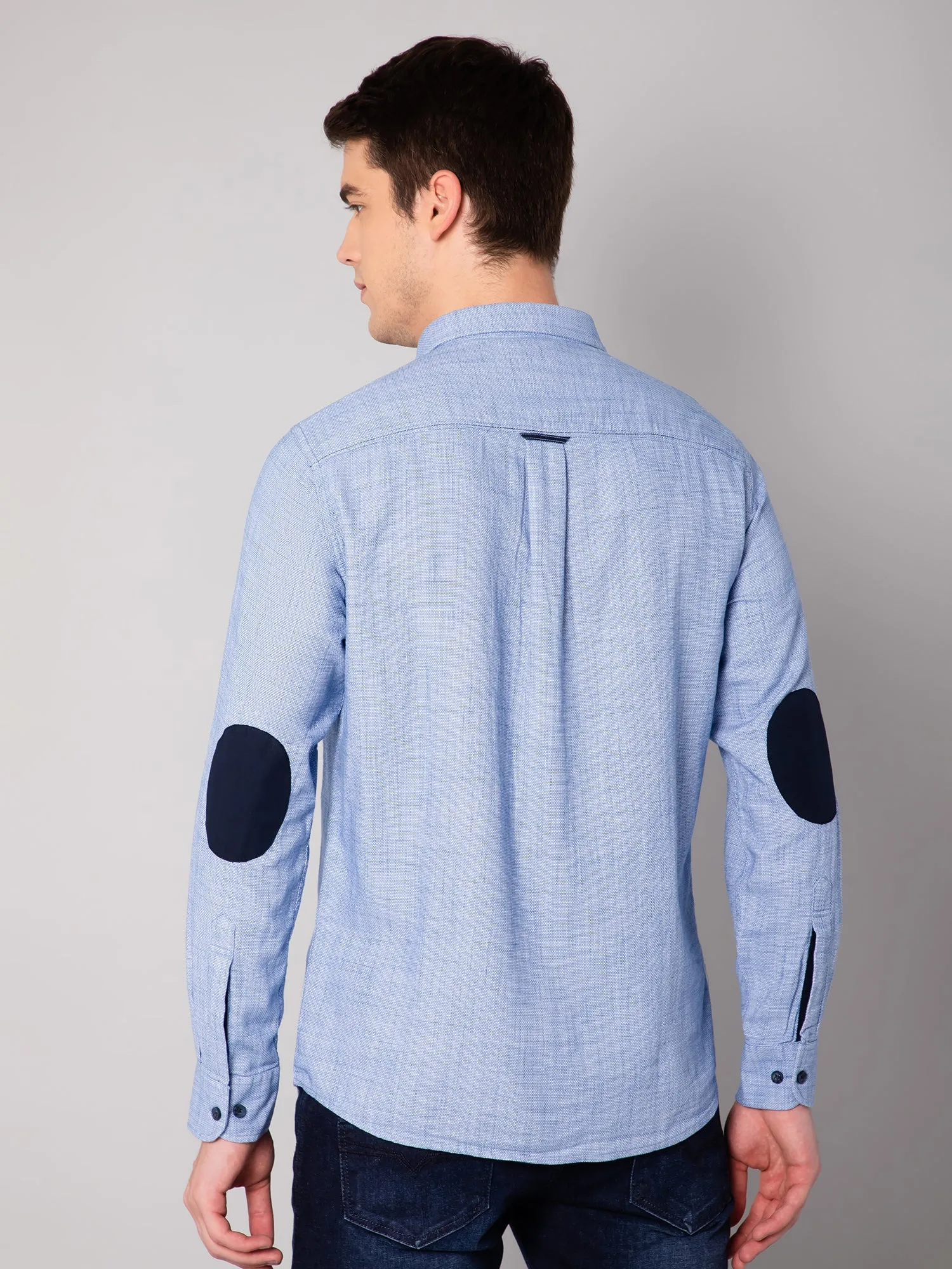 Men's Light Blue Casual Plain Full Sleeve Shirt