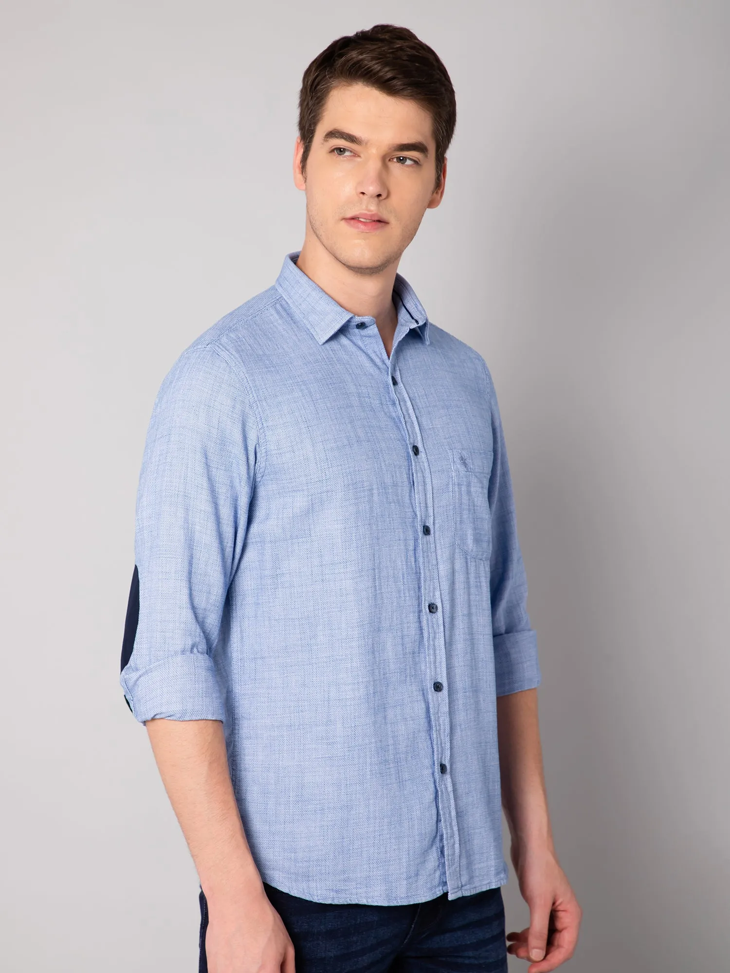 Men's Light Blue Casual Plain Full Sleeve Shirt