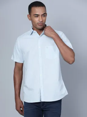 Men's Light Blue Casual Plain Half Sleeve Shirt