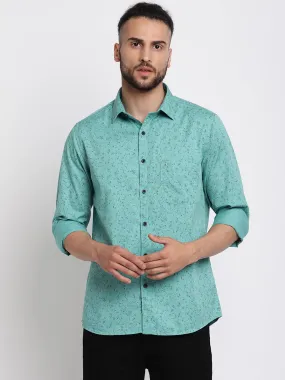 Men's Light Green Casual Abstract Print Full Sleeve Shirt