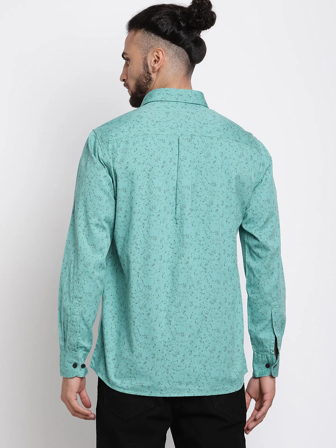 Men's Light Green Casual Abstract Print Full Sleeve Shirt