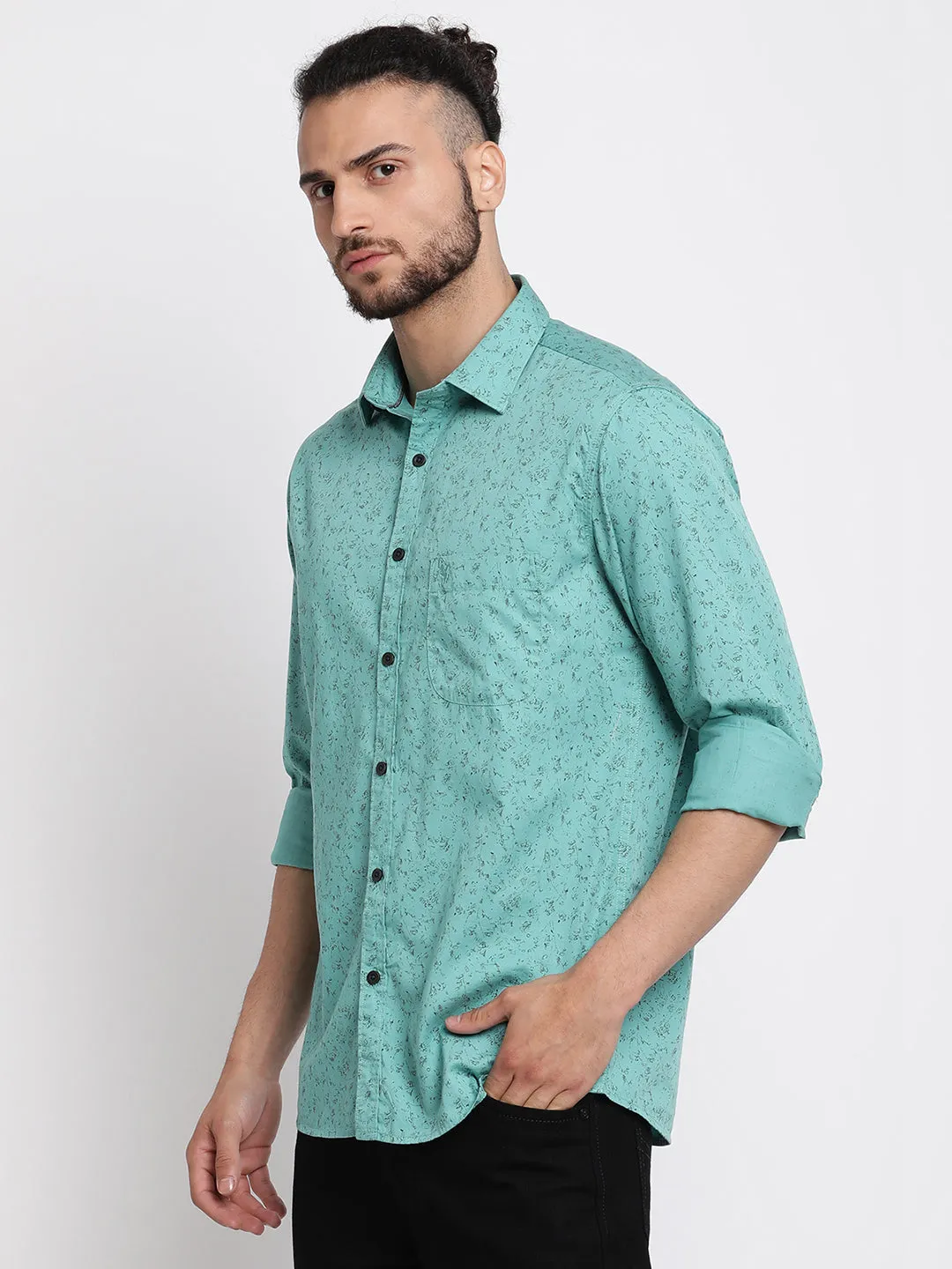 Men's Light Green Casual Abstract Print Full Sleeve Shirt