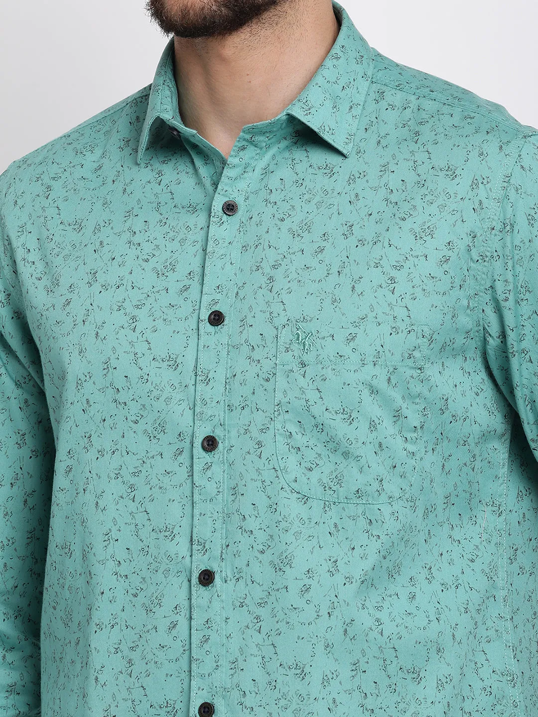 Men's Light Green Casual Abstract Print Full Sleeve Shirt