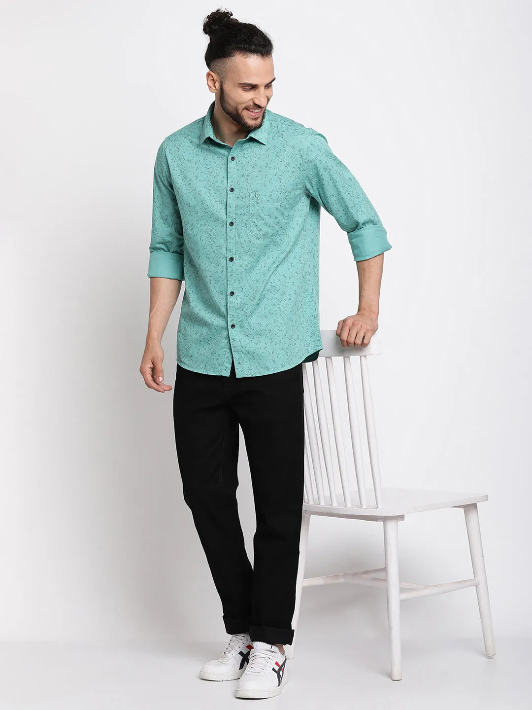 Men's Light Green Casual Abstract Print Full Sleeve Shirt