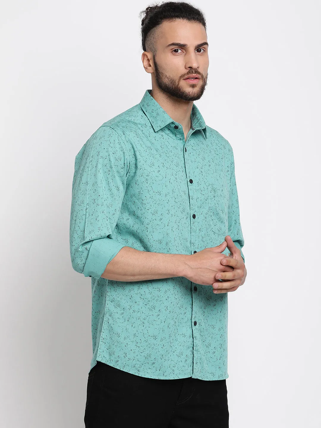 Men's Light Green Casual Abstract Print Full Sleeve Shirt