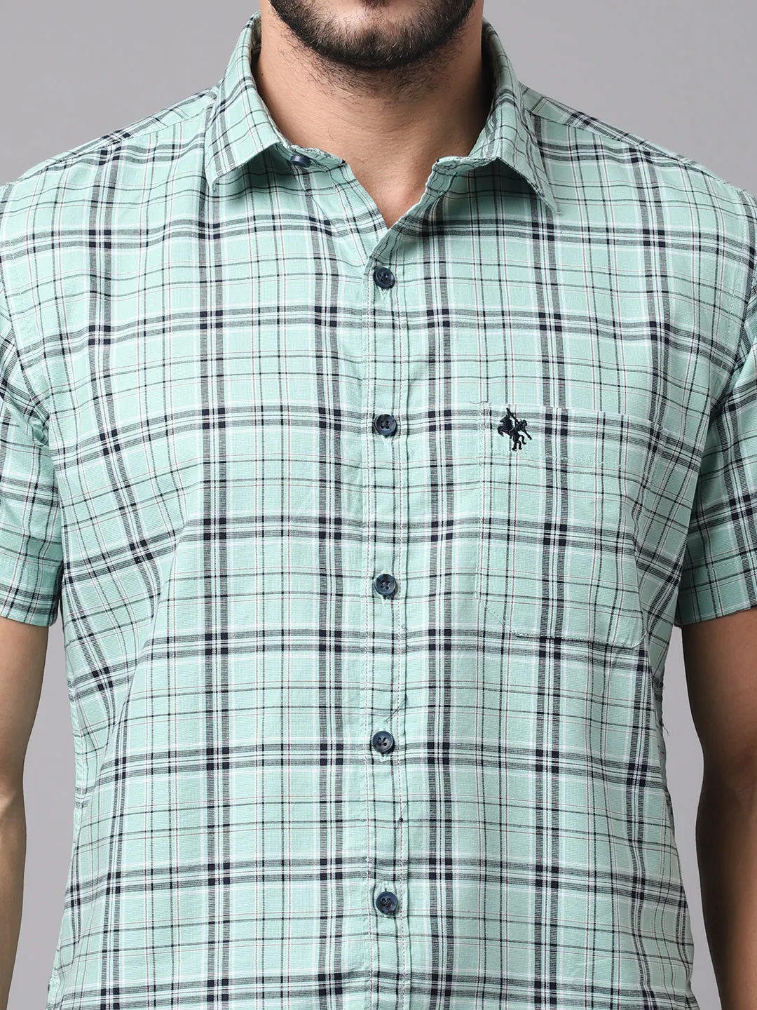 Men's Light Green Casual Big Checks Half Sleeve Shirt