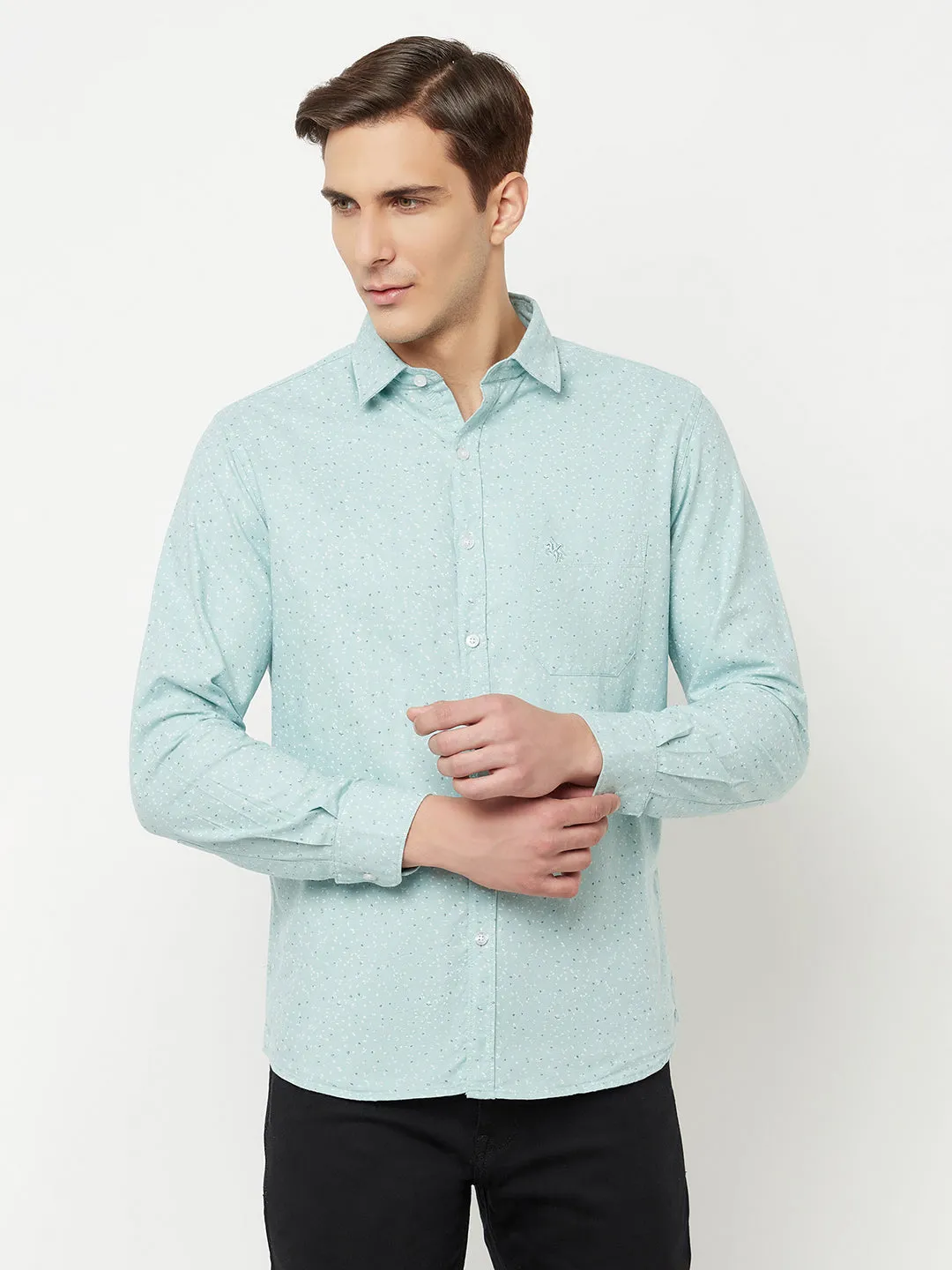 Men's Light Green Casual Ditsy Print Full Sleeve Shirt