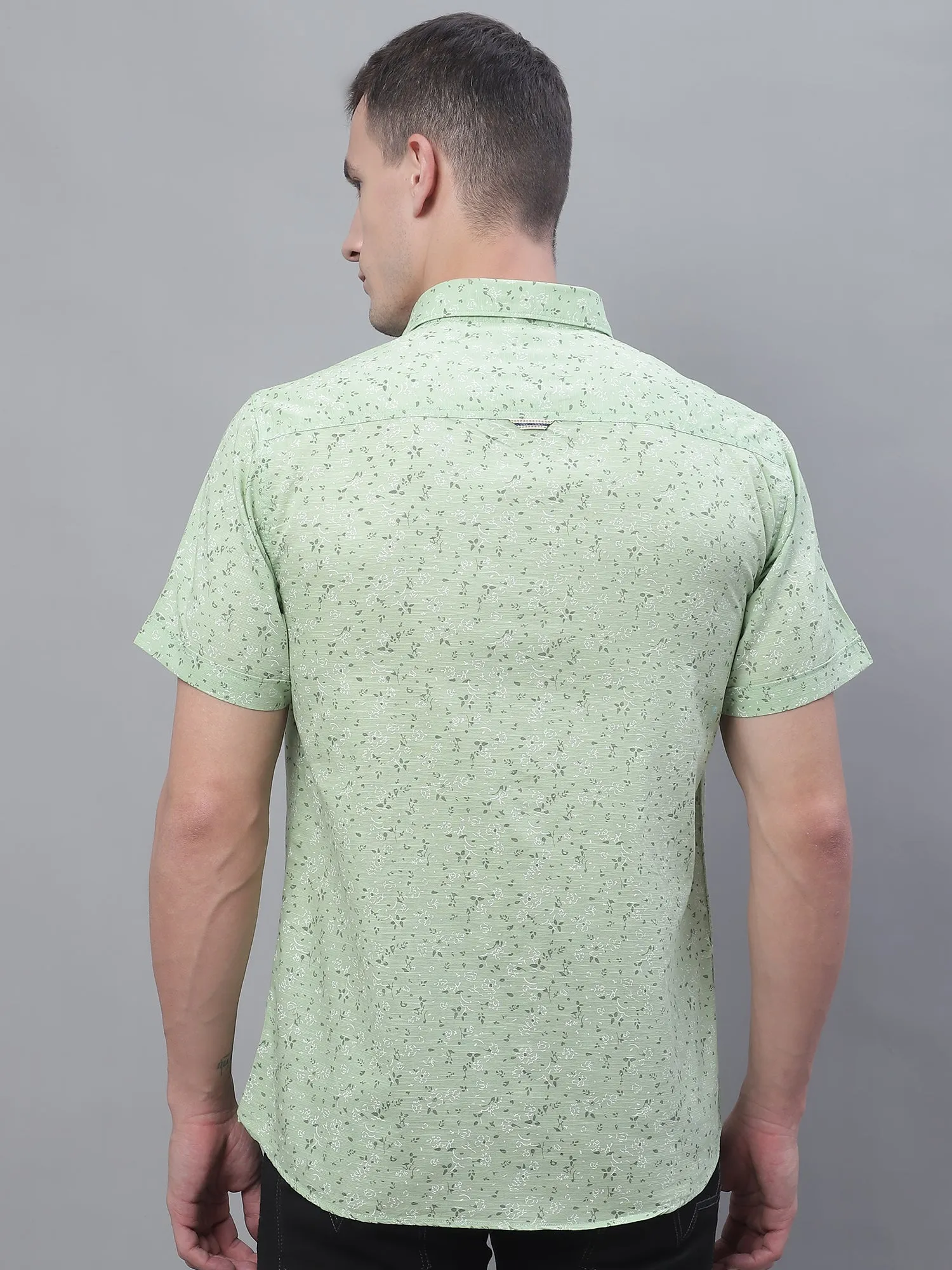 Men's Light Green Casual Floral Ditsy Print Half Sleeve Shirt