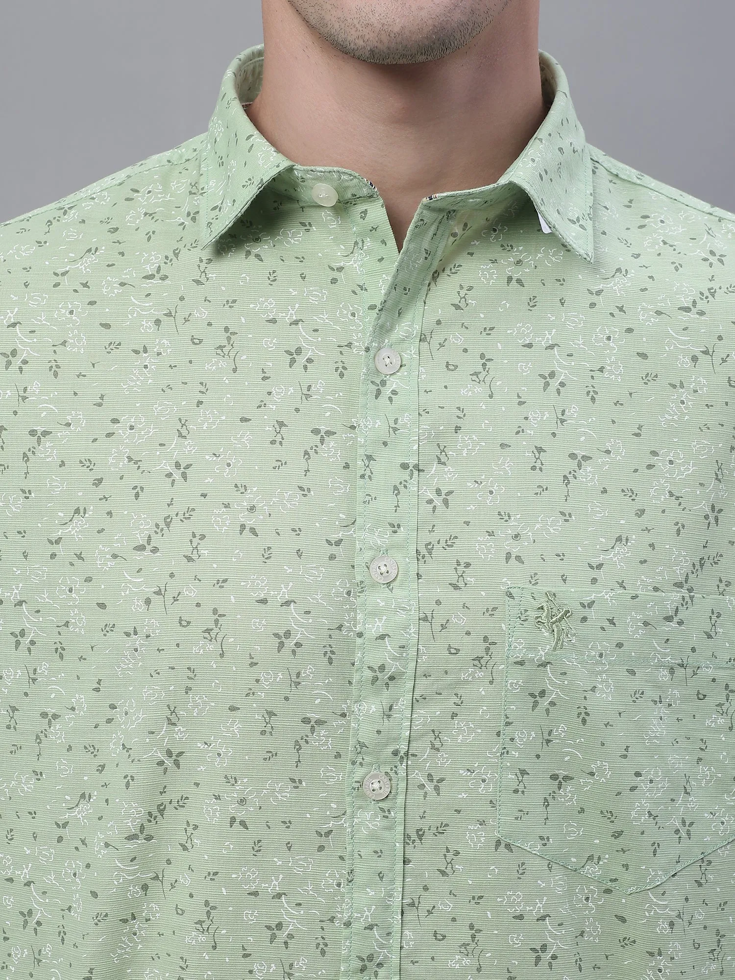 Men's Light Green Casual Floral Ditsy Print Half Sleeve Shirt