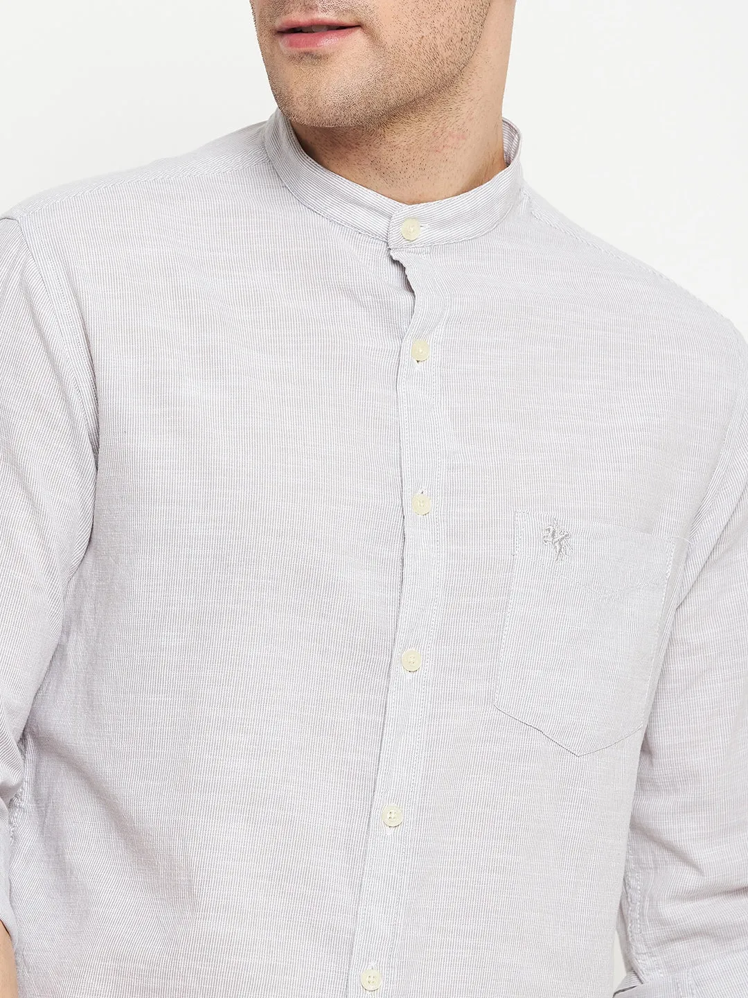 Men's Light Grey Casual Pin Stripe Full Sleeve Shirt