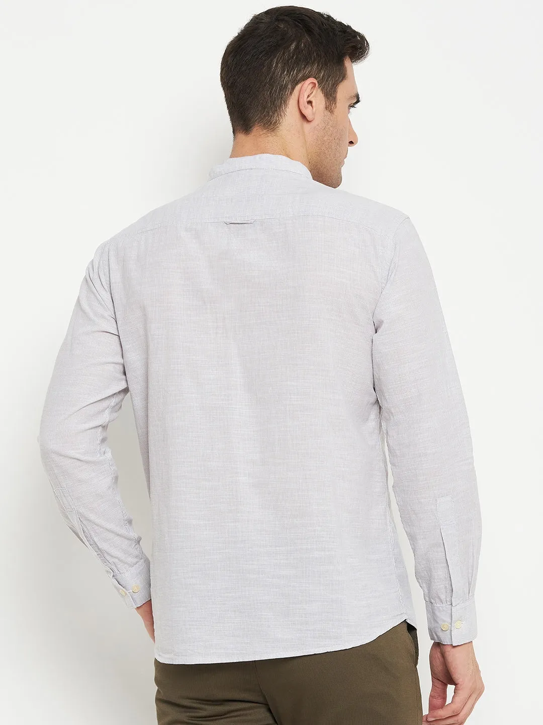 Men's Light Grey Casual Pin Stripe Full Sleeve Shirt