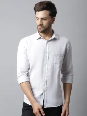 Men's Light Grey Casual Plain Full Sleeve Shirt