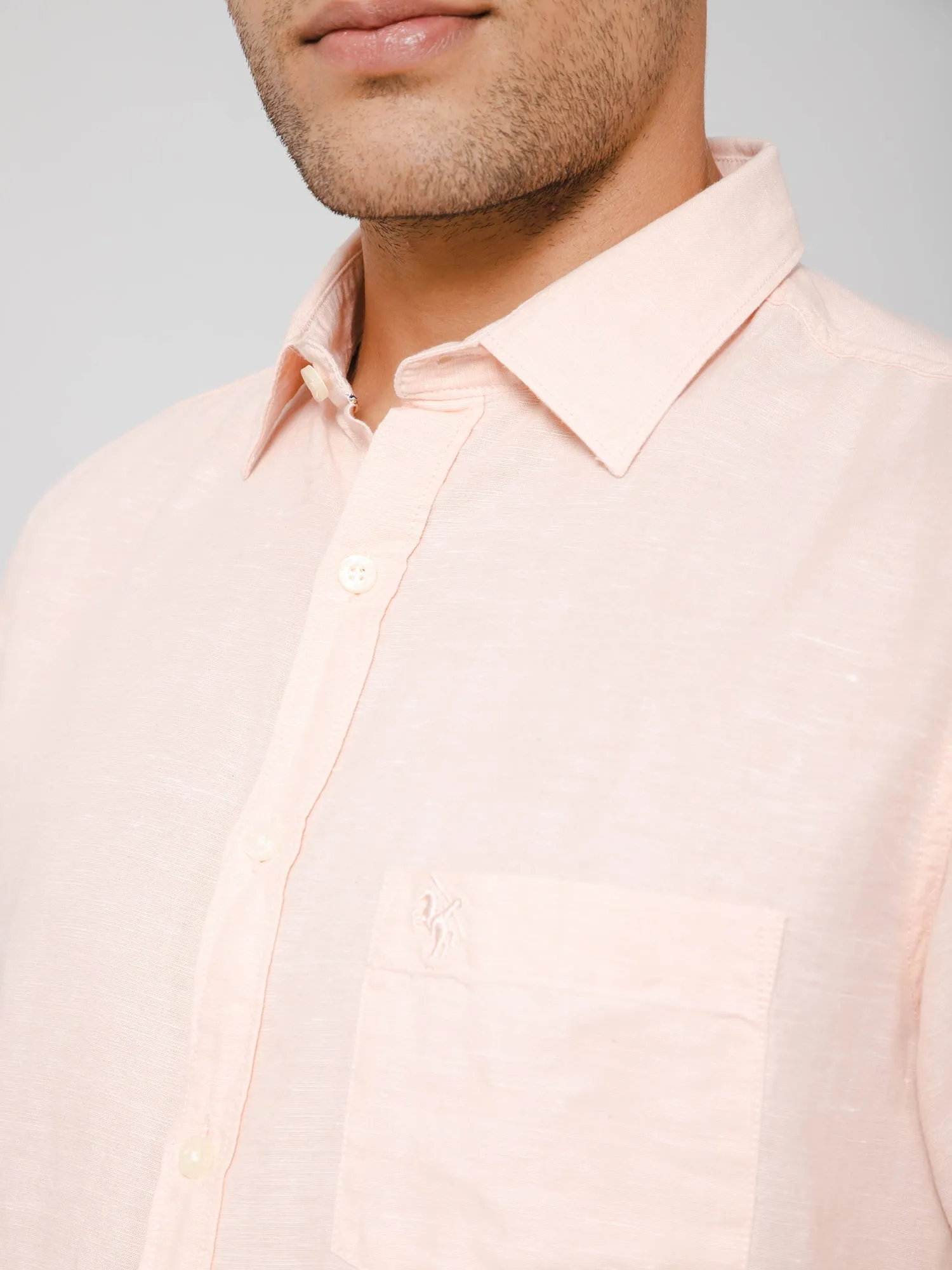 Men's Light Peach Casual Plain Half Sleeve Shirt