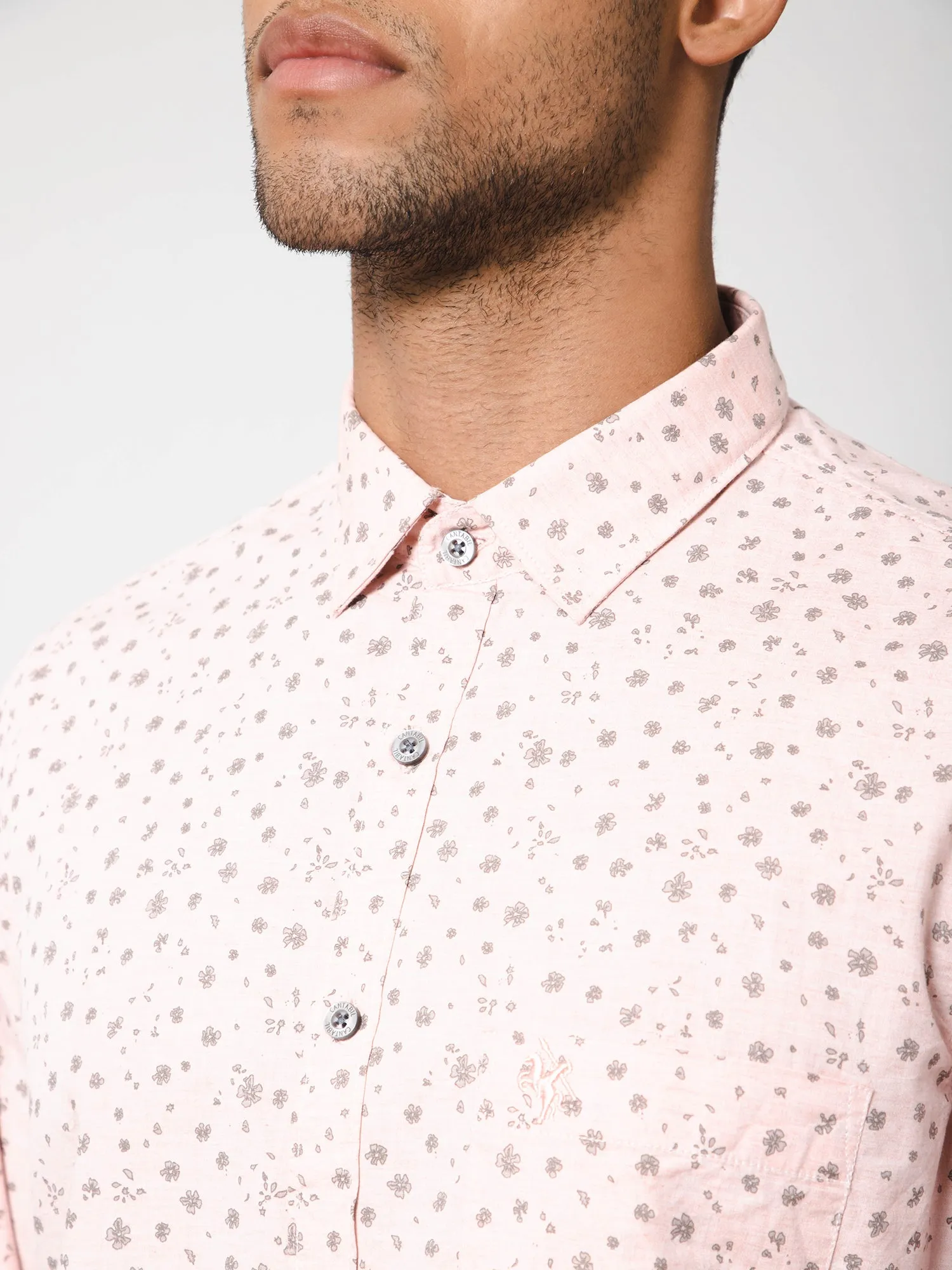 Men's Light Pink Casual Floral Print Full Sleeve Shirt