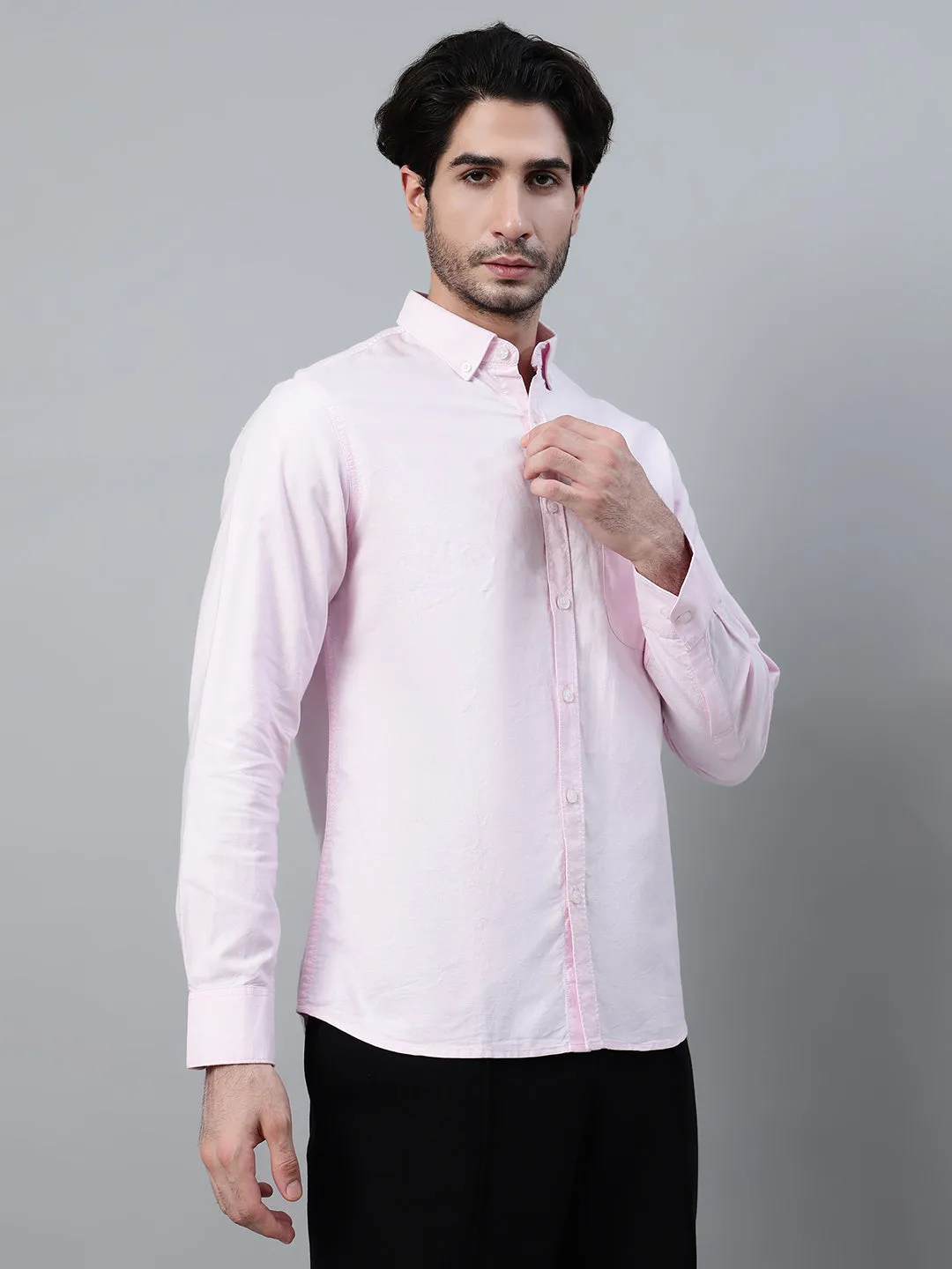 Men's Light Pink Casual Plain Full Sleeve Shirt