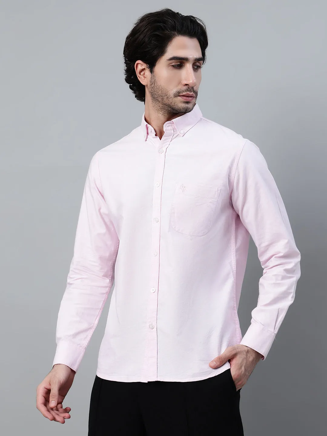 Men's Light Pink Casual Plain Full Sleeve Shirt