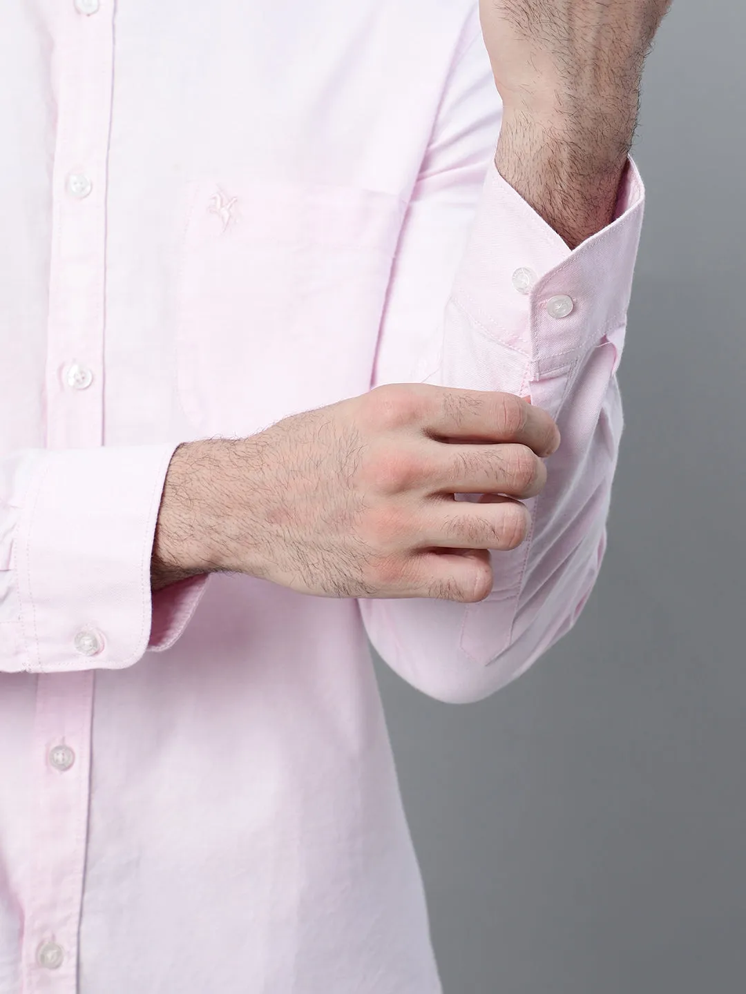 Men's Light Pink Casual Plain Full Sleeve Shirt