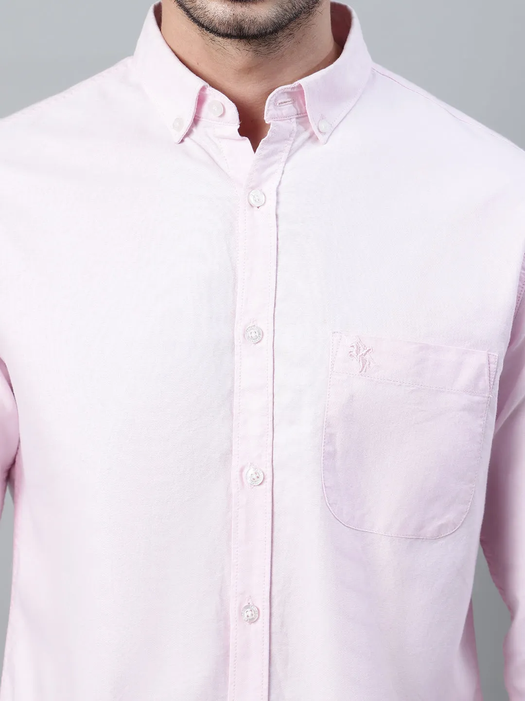 Men's Light Pink Casual Plain Full Sleeve Shirt