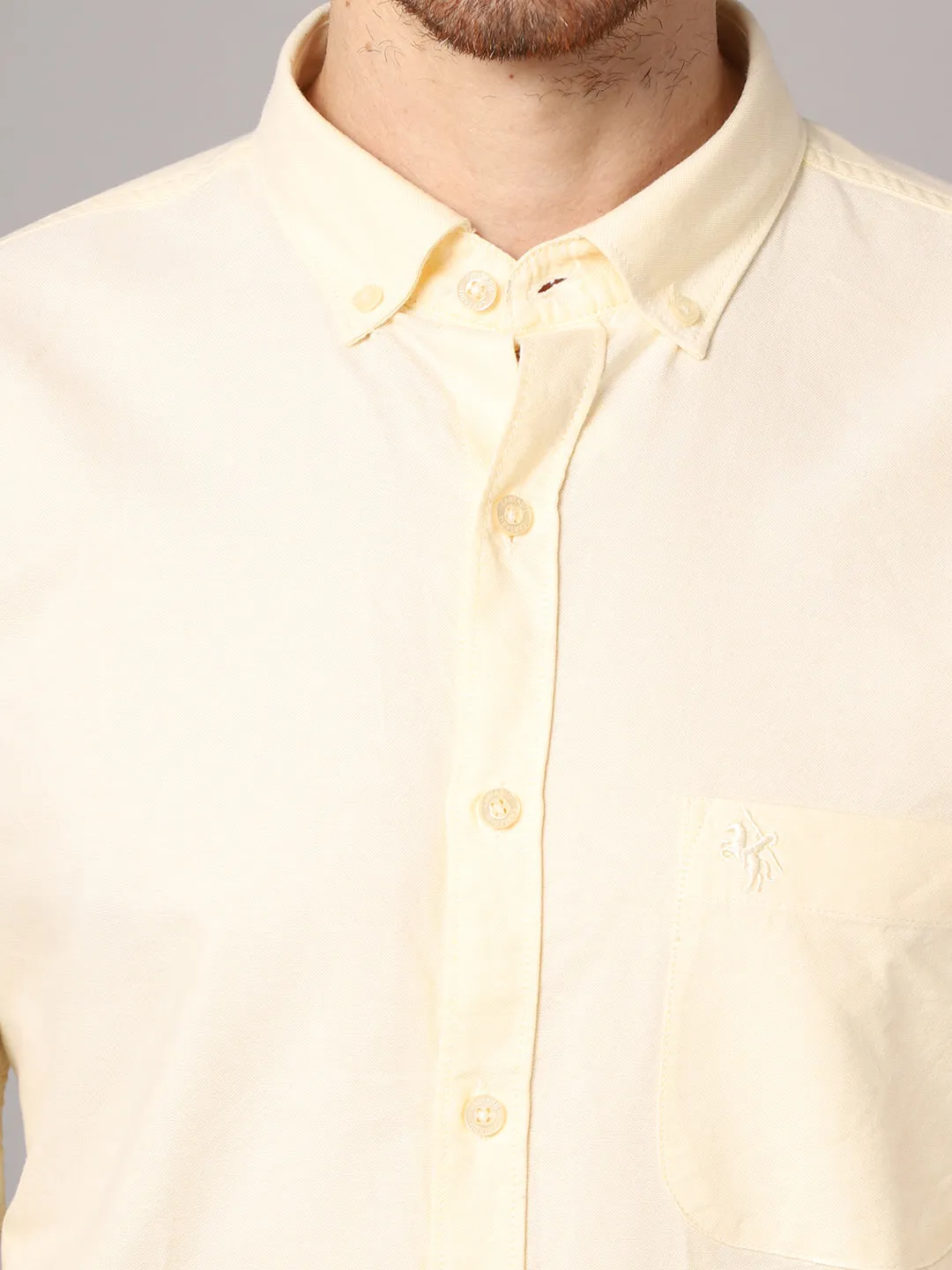 Men's Light Yellow Casual Plain Full Sleeve Shirt