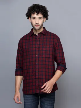 Men's Maroon Casual Medium Checks Full Sleeve Shirt